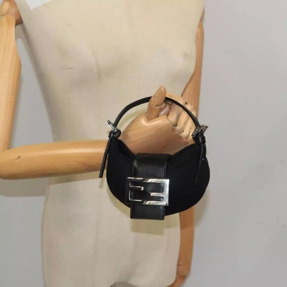 FENDI Mini Croissant Hand Bag Nylon Black Silver Auth - Picture 5 of 15